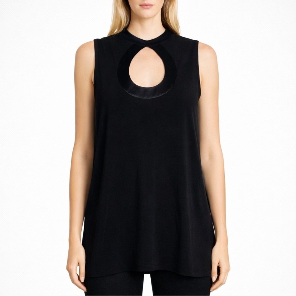 ALEXIS black sleeveless  top with cut out circle size Medium